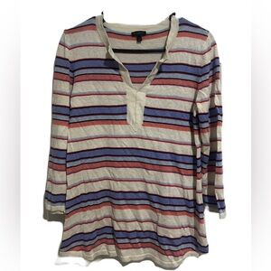 Talbots Women's Striped 3/4-Sleeve Knit Top Sweater- Red, Blue, Cream Sz. Small